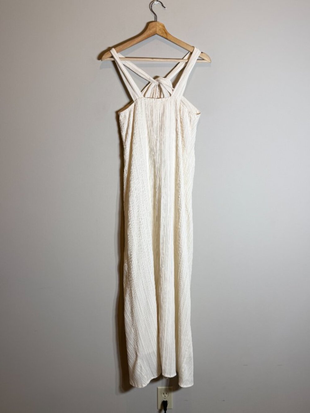Commense Creamy Halter Long Maxi Dress Women's Small Ivory Textured Flowy Beach - Picture 5 of 15